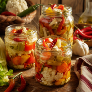 Vasetti di giardiniera calabrese di verdure miste sott olio con peperoncino del Monte Poro - Monteporo Spilinga