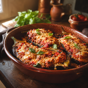 Melanzane ripiene alla calabrese gratinate al forno con pecorino del Monte Poro - Monteporo Spilinga
