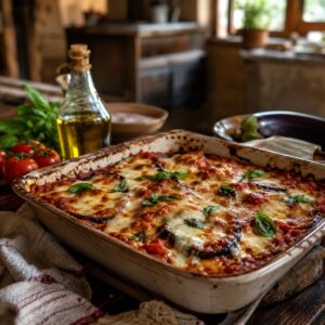 Parmigiana di melanzane alla calabrese appena sfornata del Monte Poro - Monteporo Spilinga