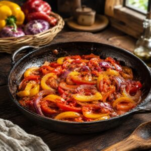 Peperonata calabrese con peperoni e cipolla di Tropea in padella - Monteporo Spilinga