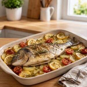 Pesce in gravidanza: orata al forno ben cotta con patate e limone - Monteporo Spilinga