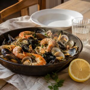 Frutti di mare in gravidanza ben cotti: cozze, vongole e gamberi in padella - Monteporo Spilinga, Monte Poro