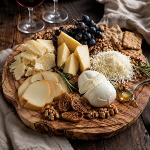 Tagliere di formaggi con pecorino del Poro, caciocavallo e provola affumicata, miele e frutta secca - Monteporo Spilinga